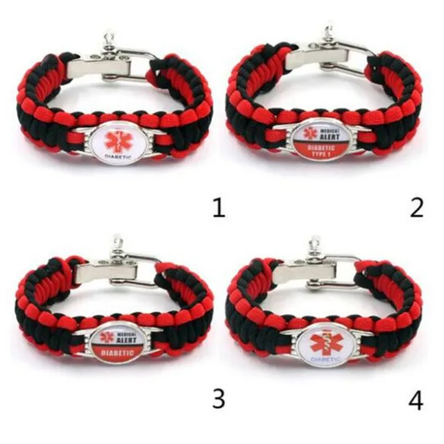 Diabetic Bracelets Outdoor Camping Rescue Braided Paracord Survival Diabetic Bracelets Outdoor Camping Rescue Braided Paracord Survival Bracelet Awareness Medical Alert For Men Women