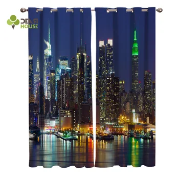 

Curtains Urban Night Landscape Business District Waterfront Skyscraper Window Curtain For Living Room Bedroom Window Treatment