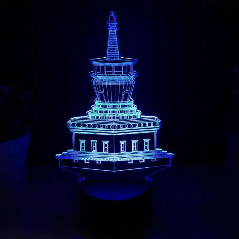 Тибетская буддийская пагода 3d ночник светодиодный семь цветов визуальный