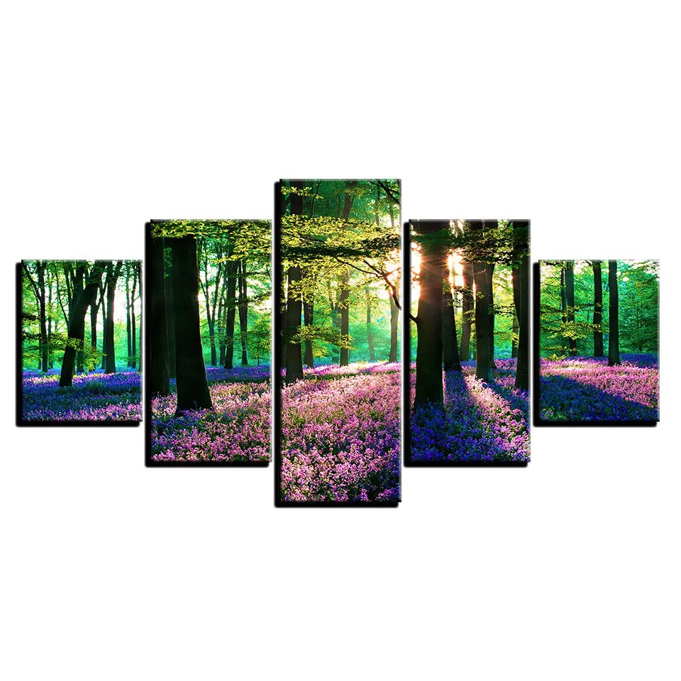 5-piece-canvas-wall-art-Forest-Purple-Lavender-Flowers-5pcs-Canvas-Set-Print-Wall-Art-Home (1)