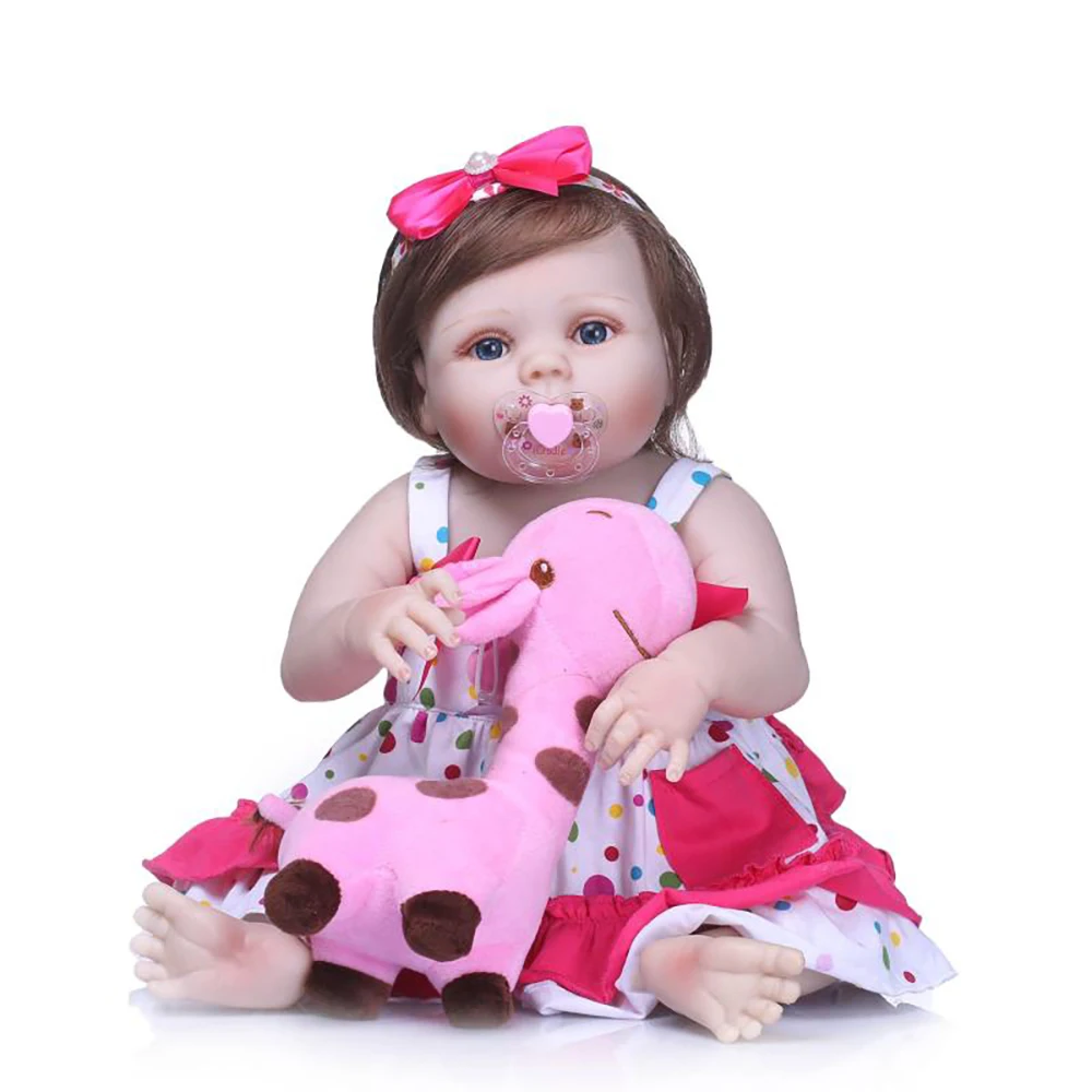 

23" Full Vinyl Silicone Reborn Girl Baby Doll Toy Lifelike Pink Princess Dress Newborn Babies Doll Birthday Gift Kids XMas Gift
