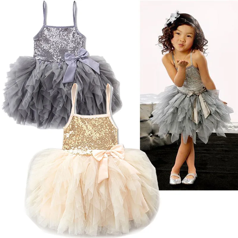 

Cute Kids Baby Girls Sequins Strap Bowknot Tulle Princess Tutu Dress Party Wedding Pageant Lace Ball Gown Dresses Clothes 2-7T