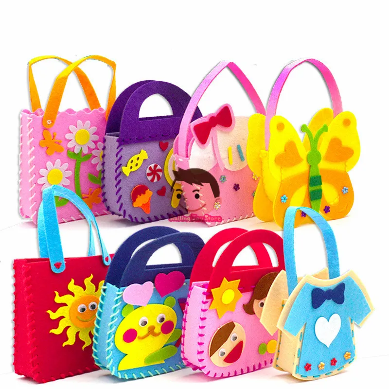 Non Woven Fabric DIY Handbag Children Craft Toy Mini Bag Non woven Cloth Colorful Handmade Bag Cartoon Animal Children Handbags