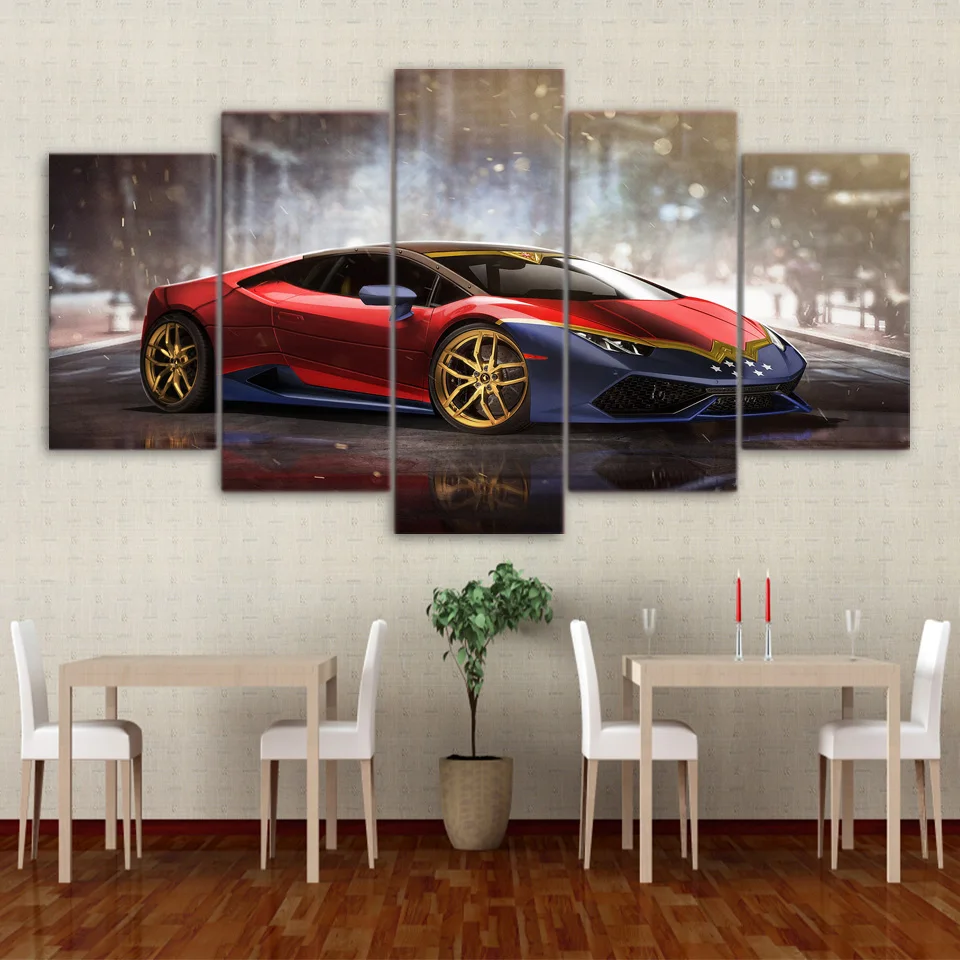 Canvas Painting Frame Home Decor Pictures 5 Pieces Red Luxury Sports