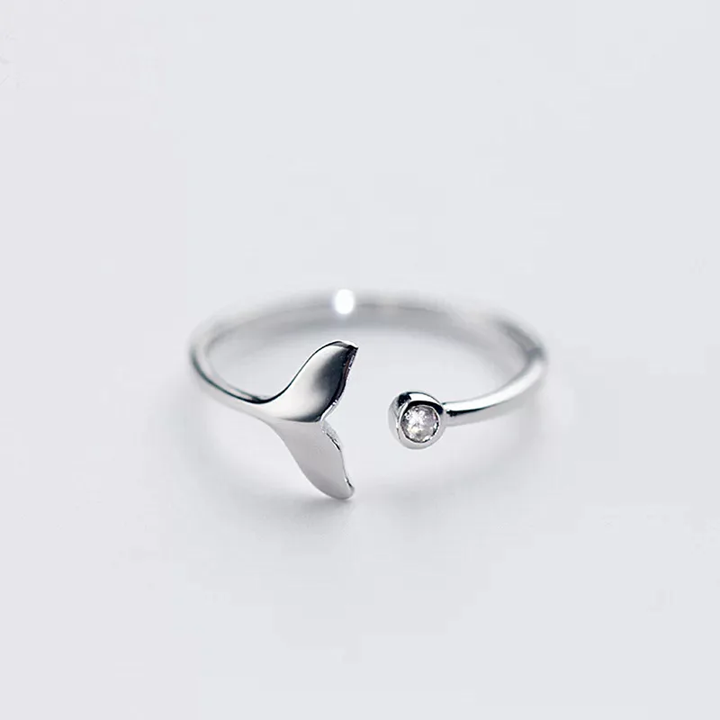 

DreamySky Real 925 Sterling Silver Fish Tail Rings For Women Open Size Wedding Ring Beautiful Jewelry Drop Shipping