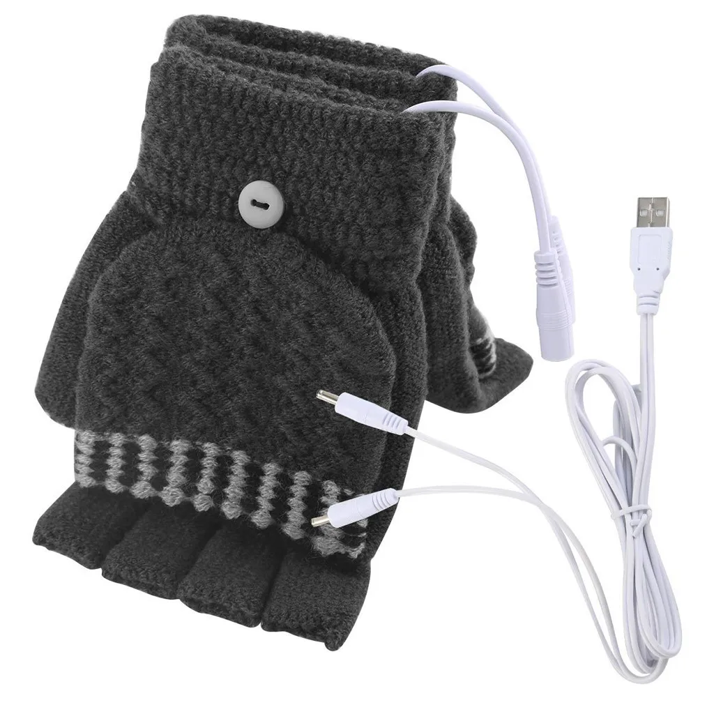 Женские и мужские перчатки для ноутбука с USB подогревом зимние теплые вязаные