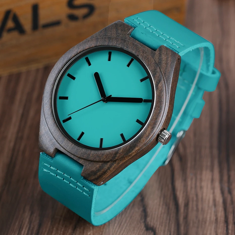 Men's Fashion Sandalwood Case Wood Watch Unique Blue Genuine Leather Analog Trendy Wooden Natural Women Quartz Wrist Watch Gifts 2017 2018 (8)