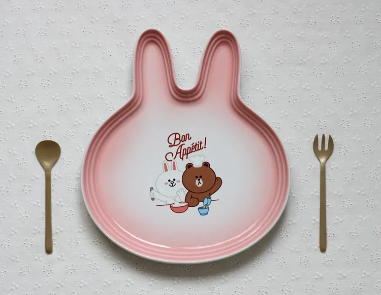 Новая милая тарелка эмалированный фарфор сладкое блюдо маленький медведь и кролик - Цвет: 4