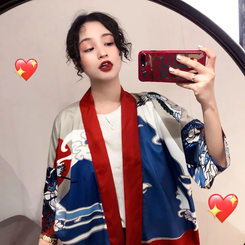 Кимоно Женская блузка весна лето японская мода Obi Yukata пляжное кимоно кардиган Haori японский косплей кимоно FF2094