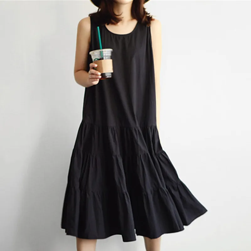 Sleeveless Summer Tank Dress 2018 Prairie Chic Mori Girl Black Dress