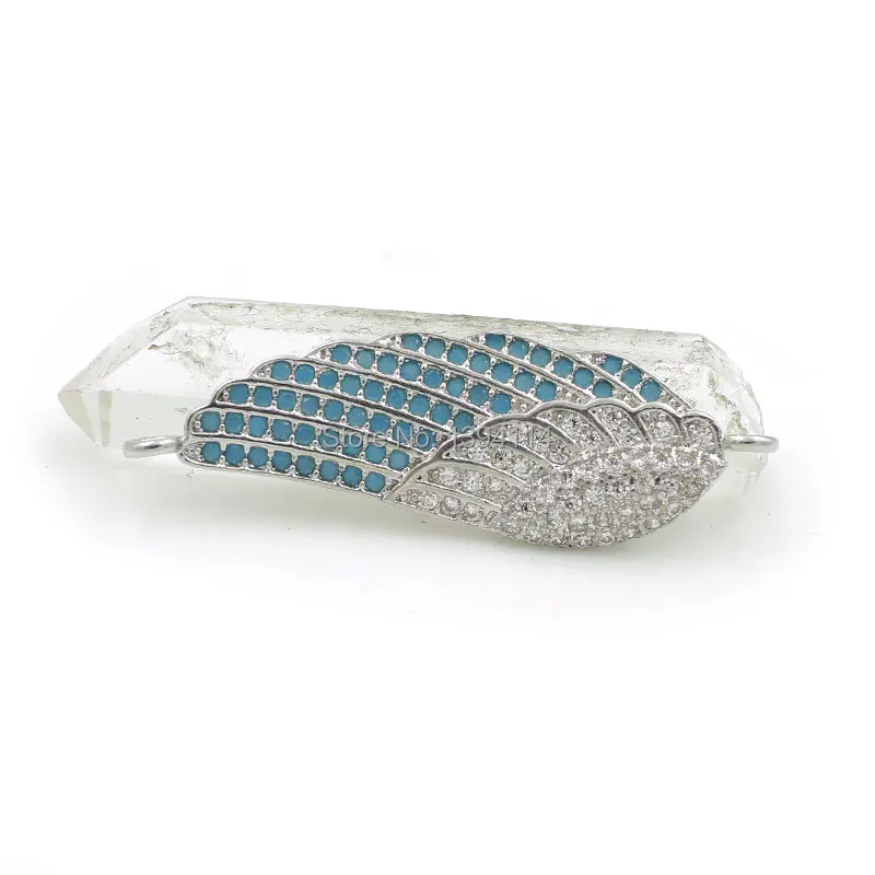 30*10*2 мм Micro Pave Clear& Kallaite CZ подвеска с перьями разъем подходит для мужчин и женщин, делая браслеты ювелирные изделия