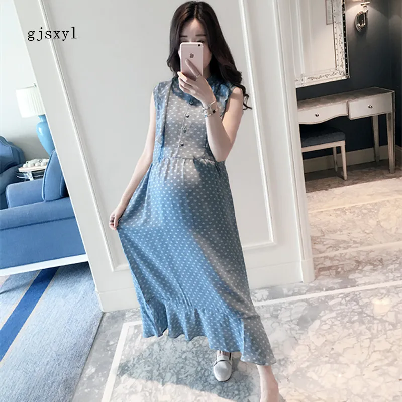 2017 maternity summer new comfortable Slim temperament pregnant women dress fashion dots small fresh dress