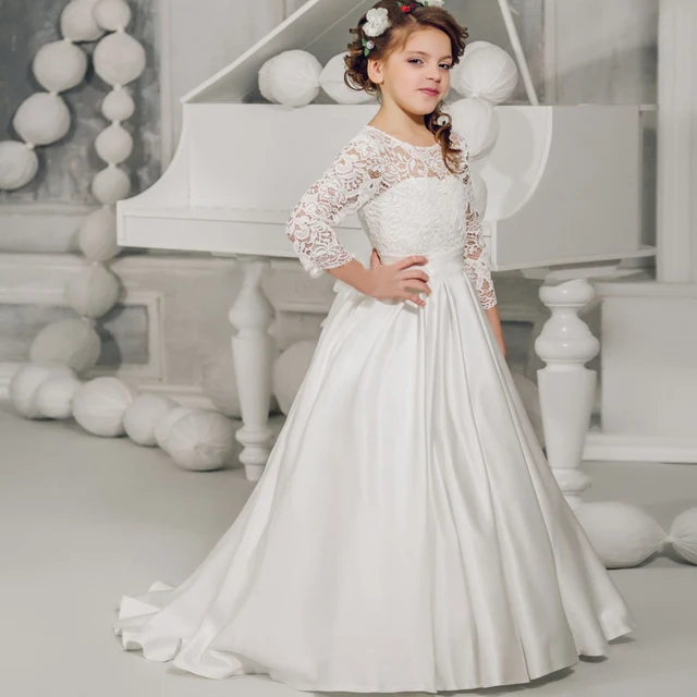 Pretty White Ivory Lace Ball Gown Long Sleeves Floor Length For Pretty White Ivory Lace Ball Gown Long Sleeves Floor Length For Little S First Communion Dress