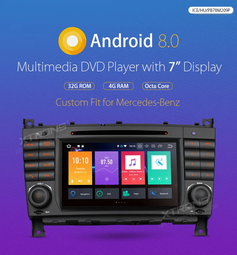Best XTRONS 7" Android 8.0 Radio GPS Car DVD Player for Mercedes Benz W209 W203 C270 C280 C300 C320 C350 32 AMG W463 G350 G500 G55 2