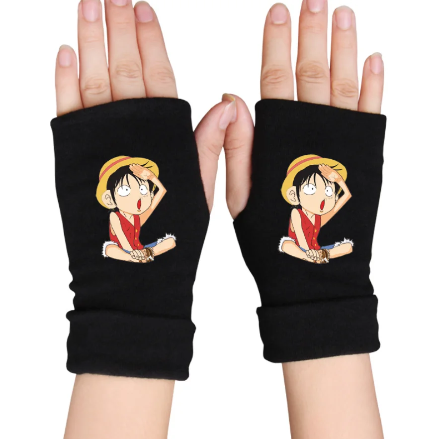 Модные аниме цельные Luffy перчатки без пальцев Хлопковые вязаные на запястье