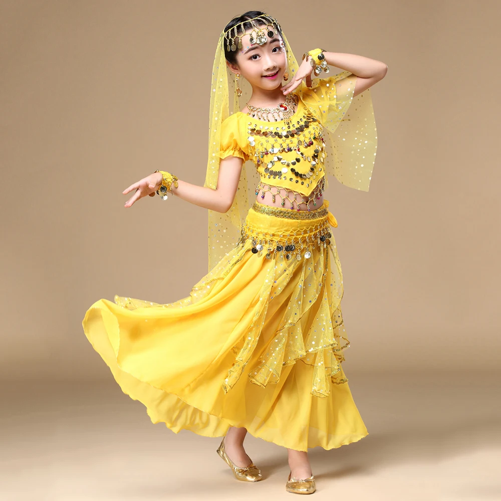 2018 танец живота восточные костюмы дети живота танцевальные комплекты для девочек Индийский Болливуд Практика одежда для представлений 6