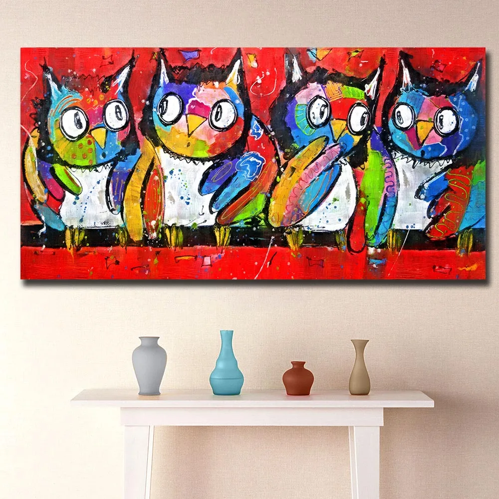 Fashion Oil Painting Wall Pictures Pop Art A group Owls Home Decor On Canvas Modern Print Poster | Дом и сад