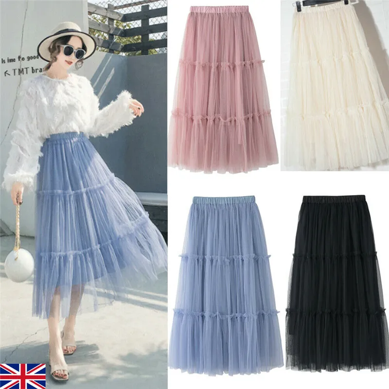 

Women Loose Boho Gypsy Chiffon Long Full Colorful Splicing Mesh Skirt SUmmer Casual Maxi Beach Skirt