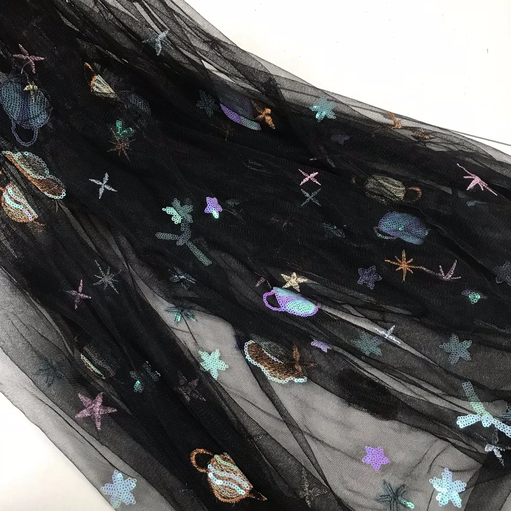

Galaxy Starry Sequins Mesh Embroidered Fabric Cloth Clothing Translucent Mesh Sequin Fabrics