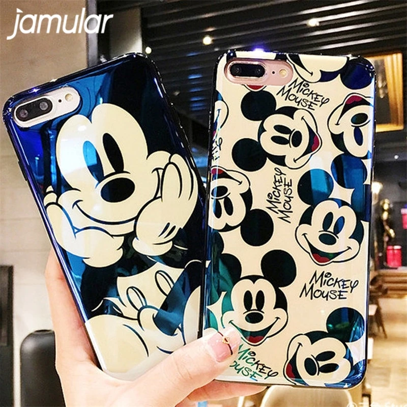 

JAMULAR Cartoon Mickey Mouse phone case For iPhone 7 8 Plus 6 6S Plus Blu-Ray Soft Silicone Cover For iPhone X XS cases Coque