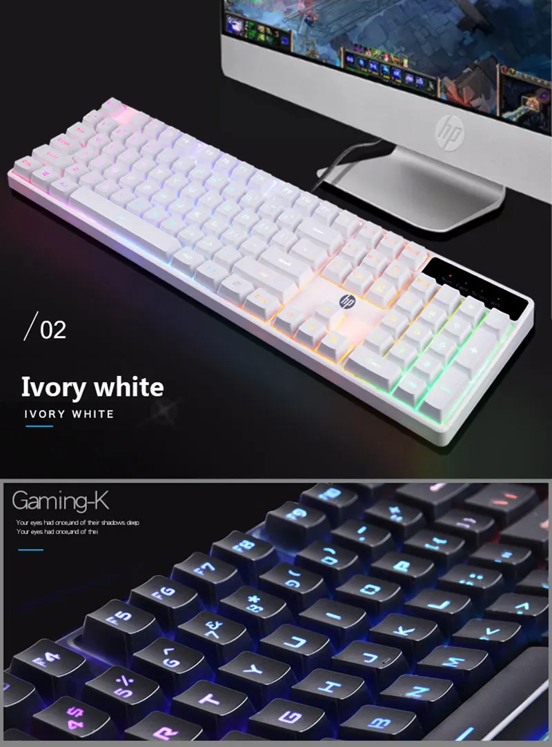 hp клавиатура RGB классический проводной K300 механический ручной Gaming Keyboard USB черно-белая клавиатура для Тетрадь ноутбука, настольного компьютера, ПК