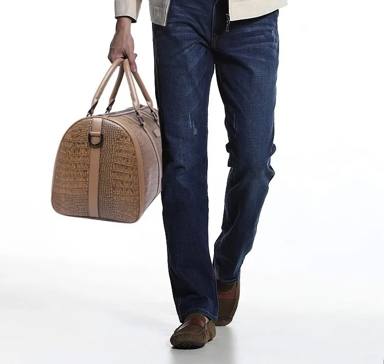 Одноцветная Большая мужская сумка из натуральной воловьей кожи с узором «крокодиловая кожа» для путешествий, дорожные сумки для багажа 47*25 см