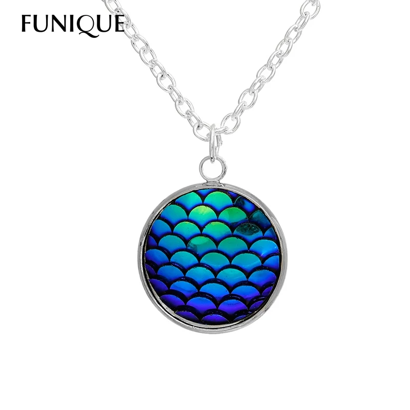 

FUNIQUE Design Color Mermaid Fish Scales Resin Cabochon Charm Pendant Necklaces For Women Ladies Jewelry Accessories