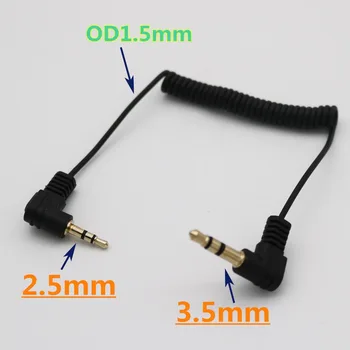 

10pcs Aux Cable 3.5mm Male 3 Pole Right Angled To 2.5mm Male Right Angle Extension Audio Coiled Spiral For iPod mp3 Car 60cm