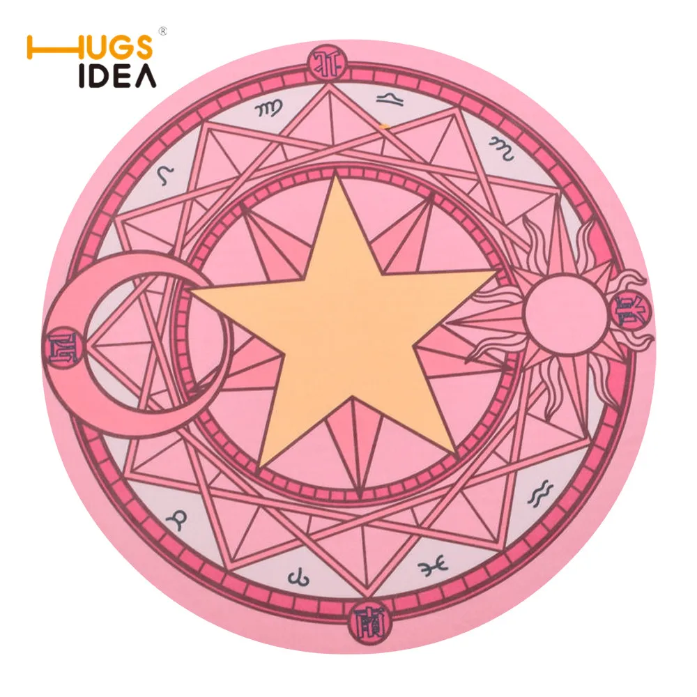 

HUGSIDEA Pink Anime Cardcaptor Sakura Kinomoto Sakura Round Carpets Decoration Thin Rugs Anti-Skid Shaggy Area Home Bedroom Mat