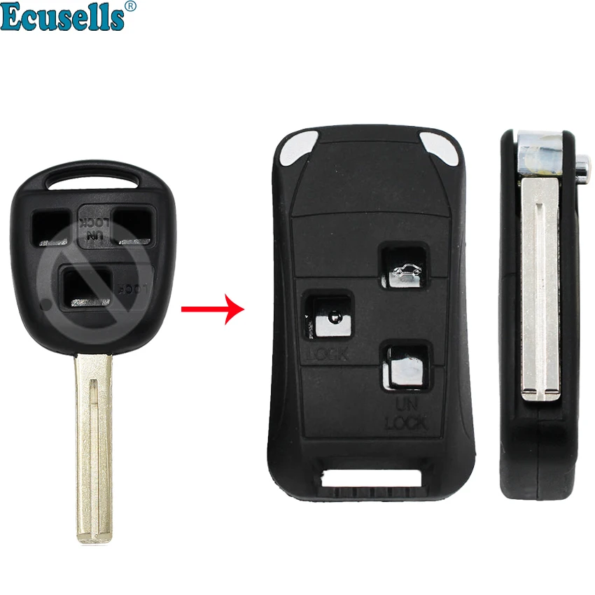 

3 Buttons Modified Flip Remote Key Shell for Lexus RX300 LS400 LS430 ES330 SC430 IS300 LX470 RX330 RX350 GS300 TOY48 UNCUT