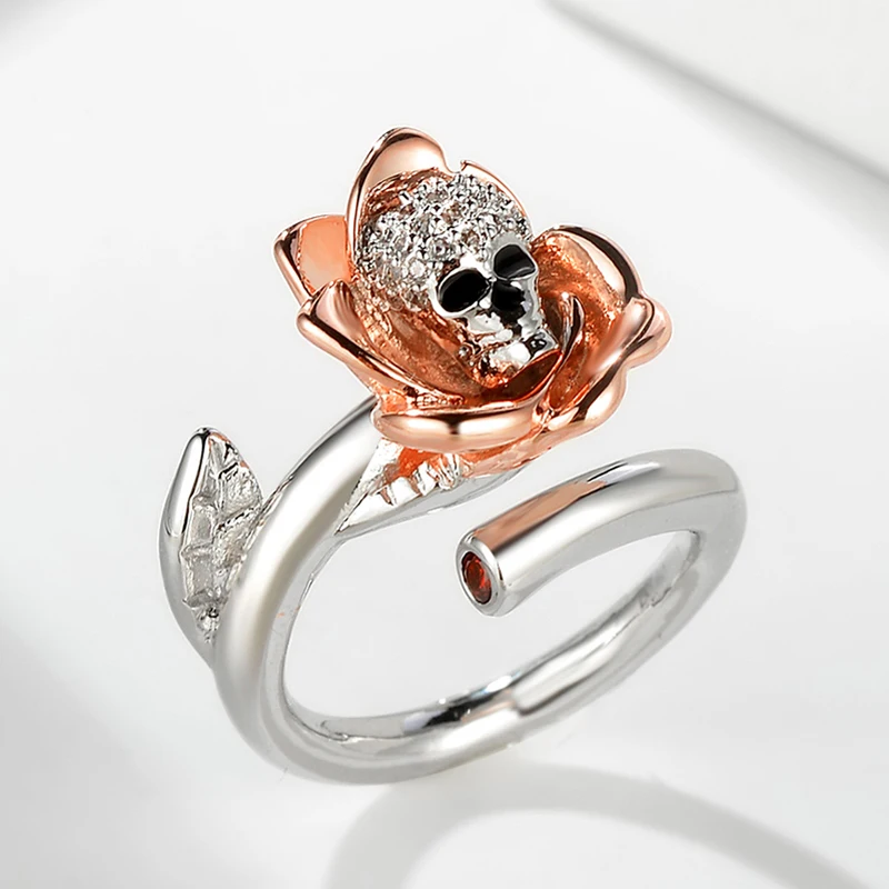 CiNily Created Garnet Zirconia Enamel Silver Rose Gold Color Wholesale Skeleton for Women Jewelry Party Gift Ring Size 6-10 NJ53