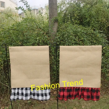 

200pcs/lot Wholesale Monogram Burlap Plaid Ruffle Garden Flag, White Plaid Ruffle Burlap Christmas Garden Flag