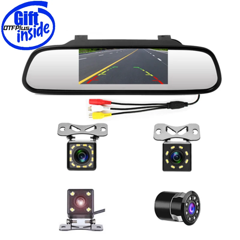 

OTFplus 4.3" Car Rearview Mirror Monitor Auto Parking System + LED Night Vision Backup Reverse Camera CCD Car Rear View Camera