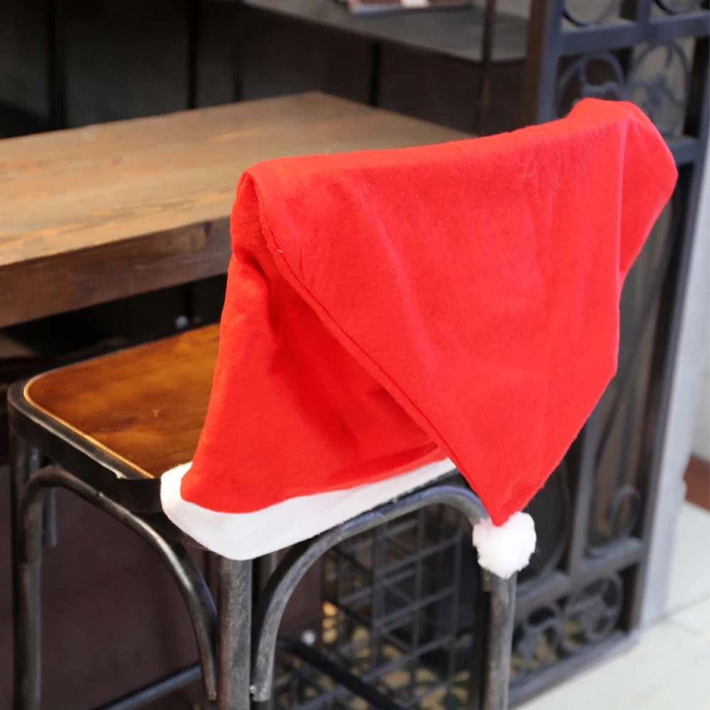Санта Клаус красная шляпа Чехол для стула «Рождество» чехлы на стулья обеденный стол Санта шляпа для рождества на стол для домашнего ужина вечерние, 50 см х 65 см, 1 шт