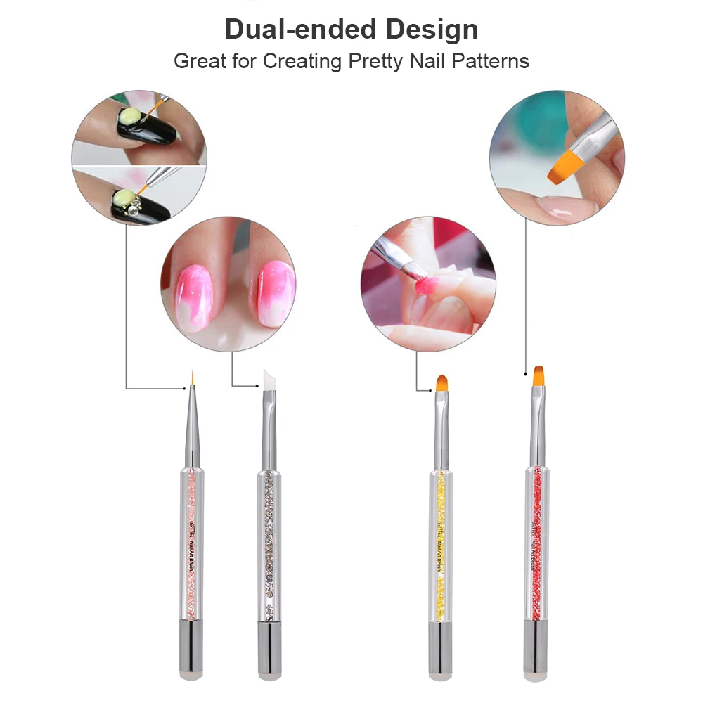 SOCHEAL Dual Ended Nail Art Design Painting Drawing Pen Brush Nail Gel Liner Pen Nail Tools Diamond Acrylic Handle