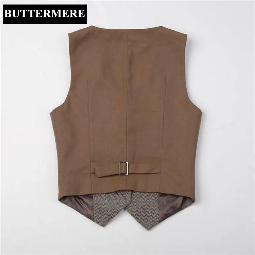 Women Suit Vest Woolen Suede Waistcoat V Neck Herringbone Chalecos Mujer Spring Ladies Waistcoat Khaki Gray Vintage Veste Femme