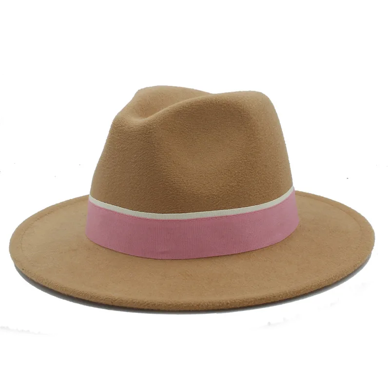 Khaiki Модная женская шерстяная шляпа Fedora для Леди Зима Осень Chapeu Feminino Cloche широкий джазования с полями церковные шляпы сомбреро размер 56-58 см - Цвет: Khaiki