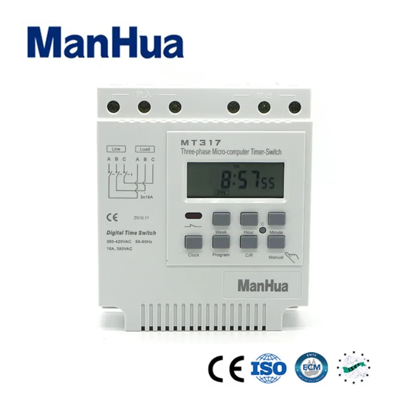 

Manhua Three-Phase MT317 Micro-Computer 380 VAC Programmable a/c Motor Digital Timer Switch