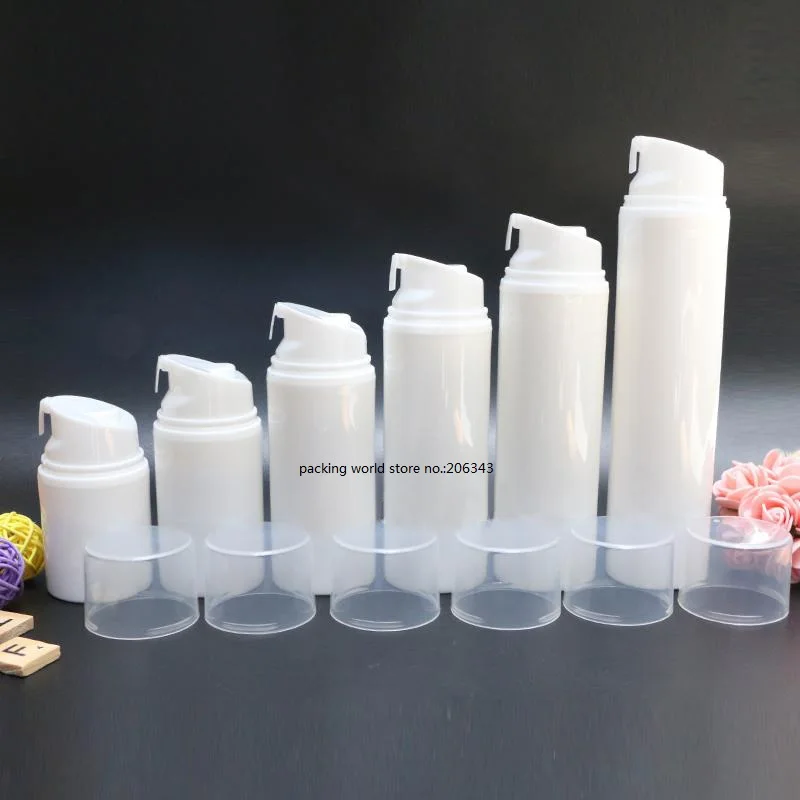 30 мл белая пластмассовая Вакуумная бутылка прозрачная/белая крышка для лосьона/эмульсии/сыворотки/основы/крем косметика для ухода за кожей упаковка