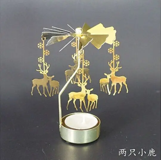 Candlesticks Rotating Romantic Rotation Spinning Carrousel Tea Light Candle Holder Christmas Home Party Wedding Lighting Angel - Цвет: Sika deer Fawn deer