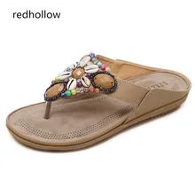 Women Sandals Summer Flat Shoes Bohemian Women Sandals String Bead Fashion Slip On Beach Slippers Sandals Mujer Flip Flops Shoes women shoes flip flops eva sole clanvas belt summer bohemian style beach sandals