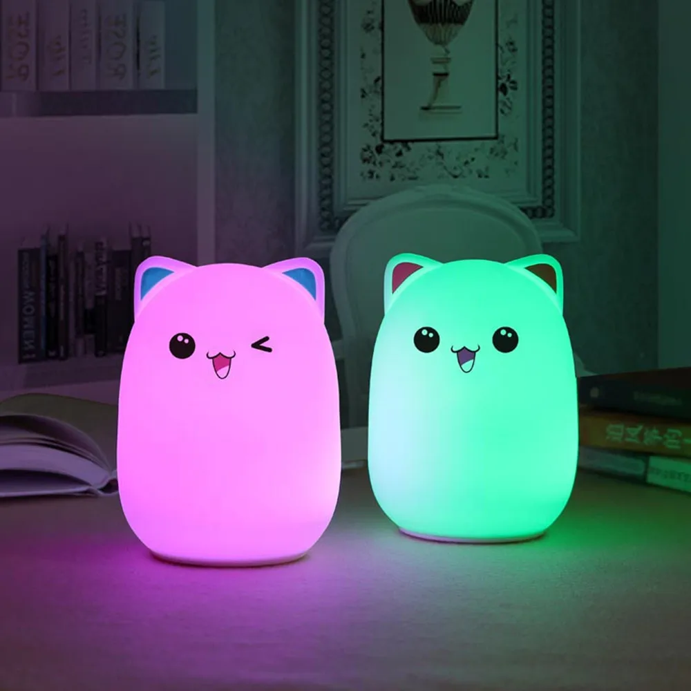  Cat LED Night Light Remote Control Touch Sensor Colorful USB Cartoon Silicone Bedroom Bedside Lamp  - 33027254813