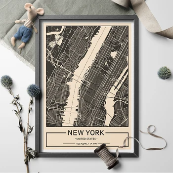 

Retro Canvas Painting Wall Art Picture Custom Print World NEW YORK City Art MAP Canvas Print Painting Home Decor Frameless