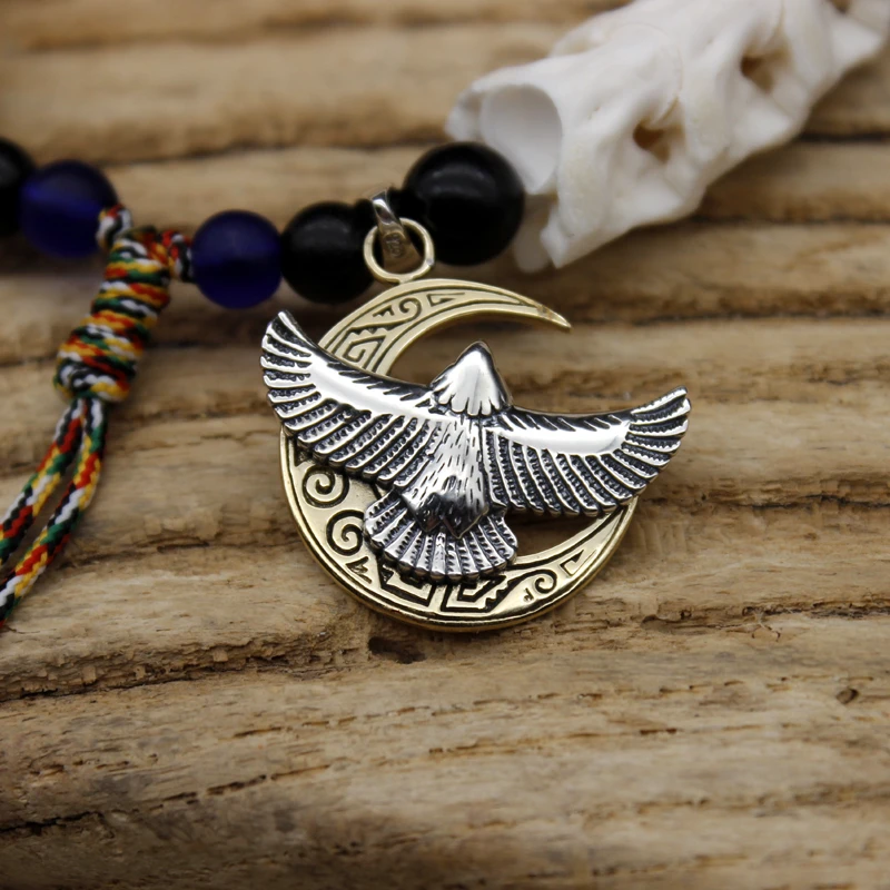 Vintage-Indian-Style-Eagle-Moon-Silver-925-Pendant-Charms-For-Necklace-Bracelet-Yellow-In-Brass-Oxide (5)