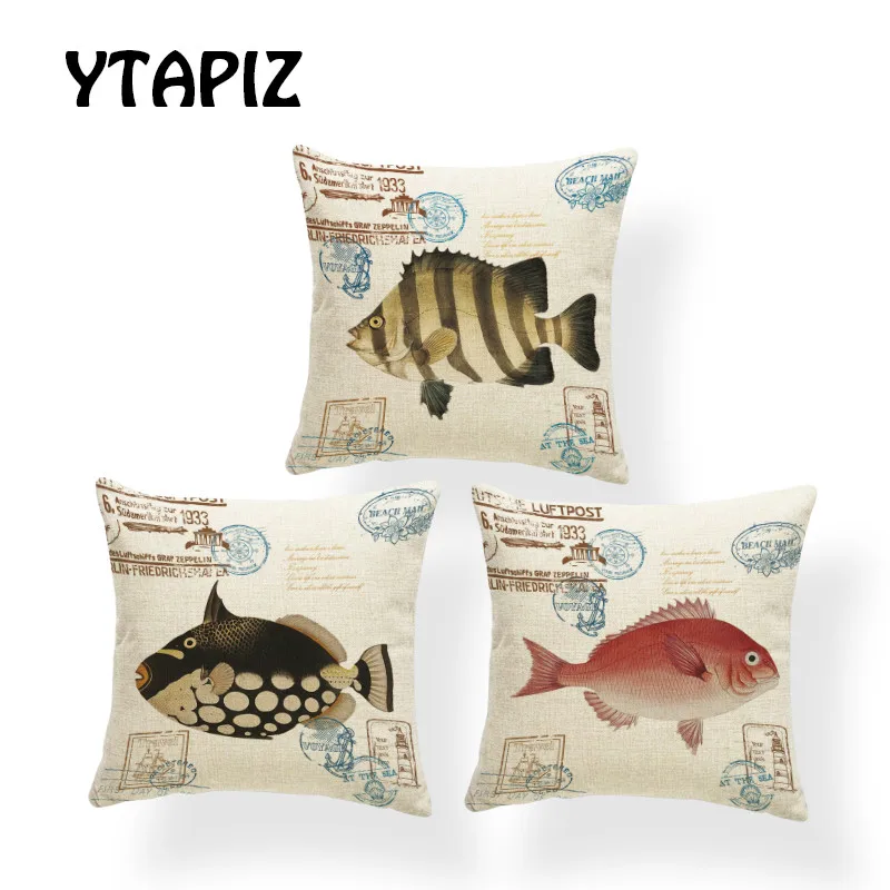 

Digital Letters Geometric Blue Ship Line Anchor Flower Scallop Decorative Fish Pillow Cover Bedroom Sofa Cushion Cover 45*45