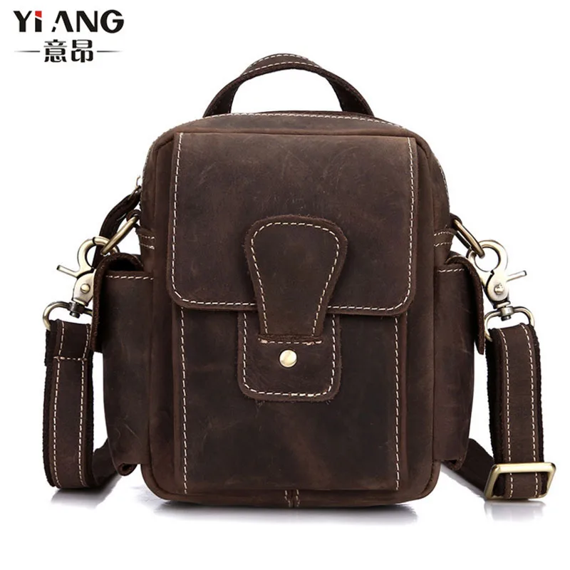 

New Men Vintage Crazy horse Genuine leather handBag business messenger bag shoulder handBags bag