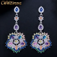CWWZircons роскошные разноцветные кубического циркония длинные большие капли серьги Высокое качество для женщин CZ костюм ювелирные изделия CZ353