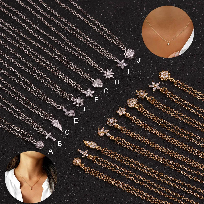 

Sellsets Tiny Cz Necklace Small Delicate Cubic Zirconia Heart Flower Cross Feather Star Pendant Necklace Choker Dainty Jewelry