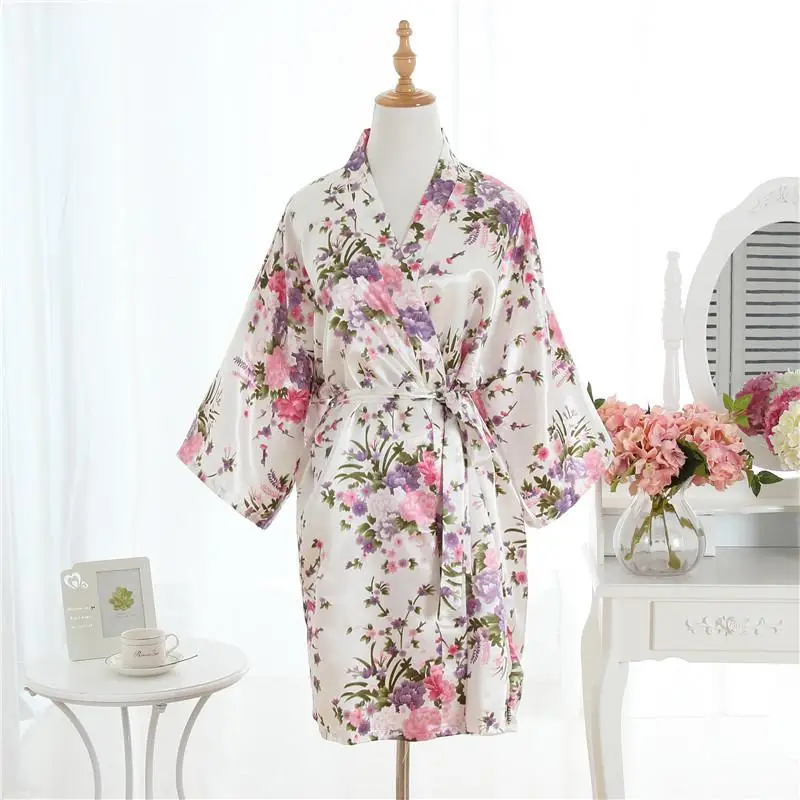 Китайский халат невесты для невесты, летнее Новое кимоно, ночная рубашка с цветочным узором, сексуальный женский халат для свадебной вечеринки, ночная рубашка - Цвет: Rayon White 2