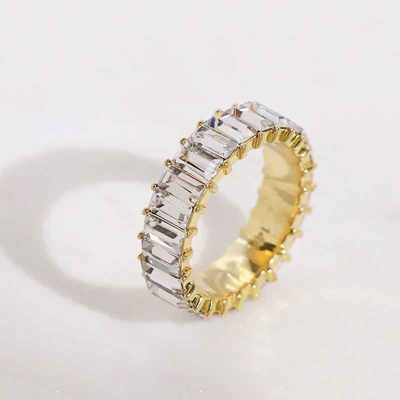 JURAN женские ювелирные изделия микро Pave CZ разноцветные кольца с кристаллами обручальное кольцо Вечность укладка 925 модное Золотое заполненное Радужное кольцо - Цвет основного камня: 005-WH